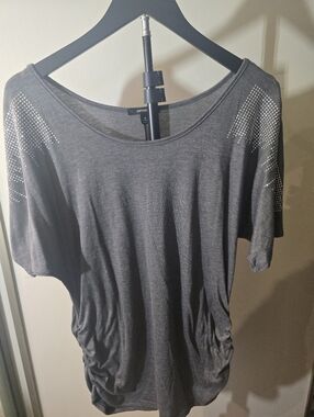 Espresso Charcoal Gray Short Sleeve Tee with Shoulder Studs